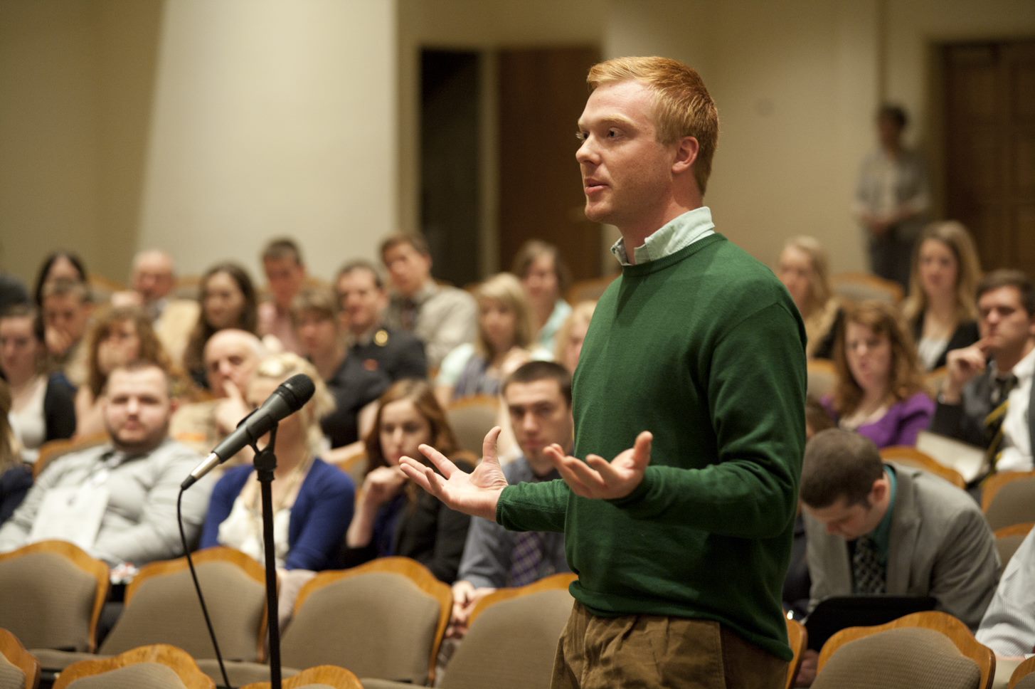Student speaking at Keeter Center Forum